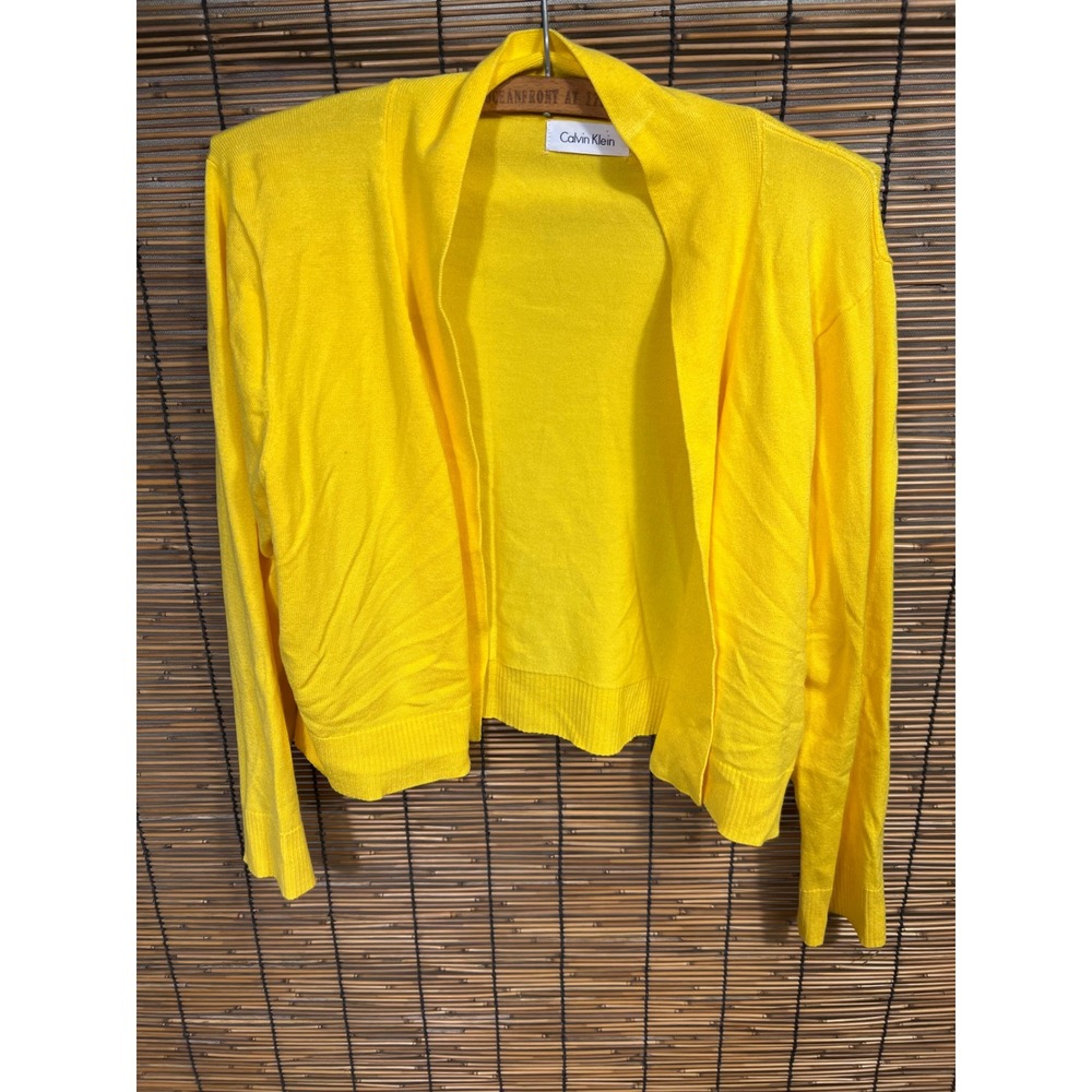 Calvin Klein Medium Yellow Open Front Cardigan Lightweight Knit Cropped Sweater